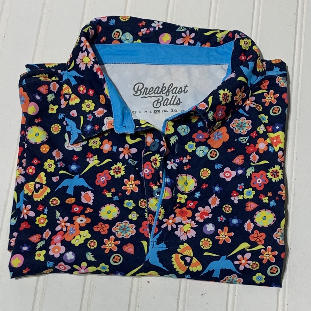 Breakfast Balls All Day Feather Flora Golf Men's Shirt xl - Picture 7 of 7